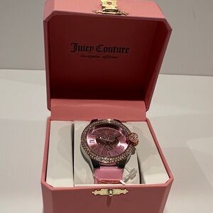 NWT Juicy Couture Pink Roman Numerals/Bling Heart Face Watch with Pink Adj. Band
